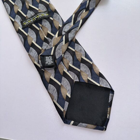 Allyn Saint George American Couture Tie. rn 51093 (57.5L 4W) Blue Grey Tan And C - Picture 1 of 5